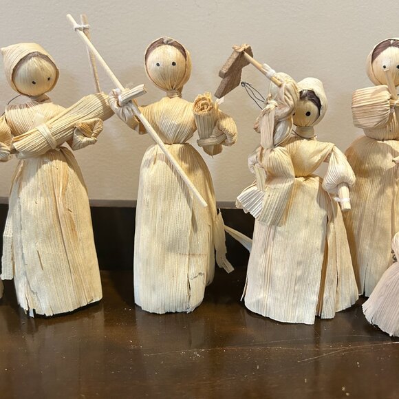 Vintage Lot of 8 Corn Husk Dolls Handmade Folk Art Thanksgiving Decor Craft Boho - Picture 4 of 7